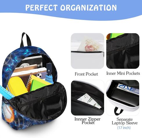 3Pcs Baseball Backpacks for Boys Girls, Kids Backpack with Lunch Bag Pencil Case, 17 Inch Backpack Set Large Capacity Bookbag School Bag for Teen Elementary Middle High School in Saudi Arabia
