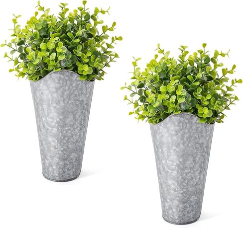 rhblme 2 حزمة 12 بوصة المجلفن الجدار المزارع الجدار مزهرية الجدار للنباتات الاصطناعية الزهور، الفضة ريفي شنقا وهمية الزهور حامل البلد المنزل غرفة نوم غرفة المعيشة ديكور in Kuwait