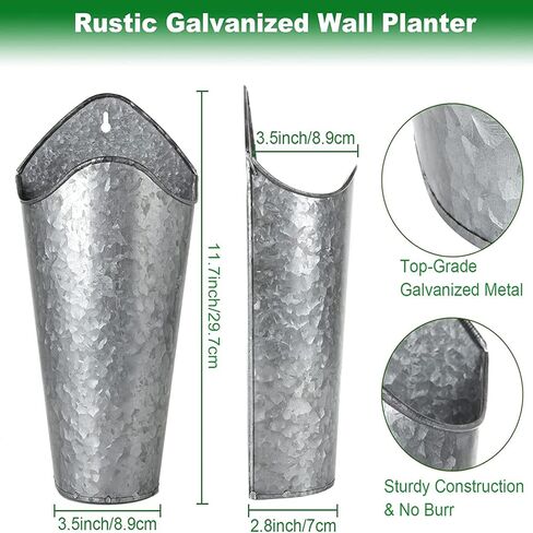 rhblme 2 حزمة 12 بوصة المجلفن الجدار المزارع الجدار مزهرية الجدار للنباتات الاصطناعية الزهور، الفضة ريفي شنقا وهمية الزهور حامل البلد المنزل غرفة نوم غرفة المعيشة ديكور in Kuwait