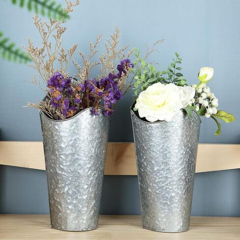 rhblme 2 حزمة 12 بوصة المجلفن الجدار المزارع الجدار مزهرية الجدار للنباتات الاصطناعية الزهور، الفضة ريفي شنقا وهمية الزهور حامل البلد المنزل غرفة نوم غرفة المعيشة ديكور in Kuwait