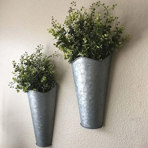 rhblme 2 حزمة 12 بوصة المجلفن الجدار المزارع الجدار مزهرية الجدار للنباتات الاصطناعية الزهور، الفضة ريفي شنقا وهمية الزهور حامل البلد المنزل غرفة نوم غرفة المعيشة ديكور in Kuwait