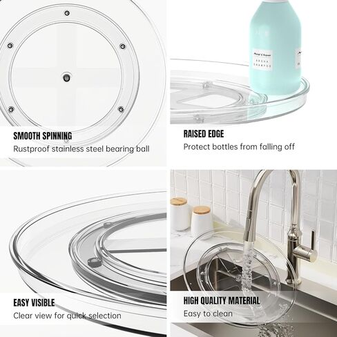 10.6 Inch Lazy Susan Organizer 2 Pack, Clear Turntable Organizer for Cabinet, Plastic Rotating Spice Rack Pantry Organization and Storage for Kitchen, Bathroom, Countertop, Table, Fridge in Kuwait