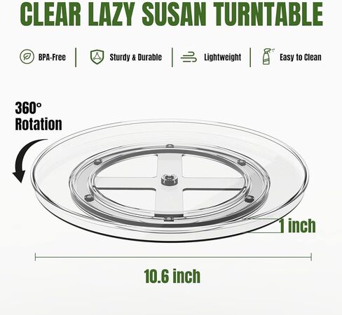 10.6 Inch Lazy Susan Organizer 2 Pack, Clear Turntable Organizer for Cabinet, Plastic Rotating Spice Rack Pantry Organization and Storage for Kitchen, Bathroom, Countertop, Table, Fridge in Kuwait