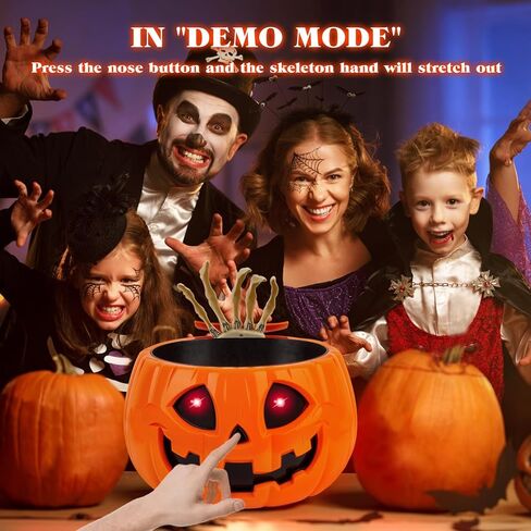 زخارف وعاء حلوى الهالوين المتحركة - وعاء حلوى اليقطين المنشط بالحركة مع صوت زاحف، يد جمجمة، عيون متوهجة، للخدعة أو العلاج، وعاء حلوى تزيين حفلات الهالوين الداخلي in Kuwait
