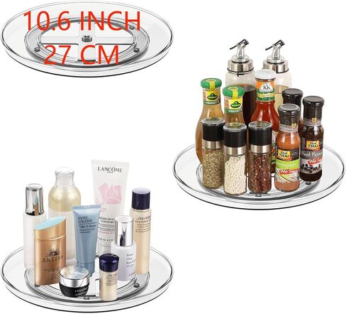 10.6 Inch Lazy Susan Organizer 2 Pack, Clear Turntable Organizer for Cabinet, Plastic Rotating Spice Rack Pantry Organization and Storage for Kitchen, Bathroom, Countertop, Table, Fridge in Saudi Arabia