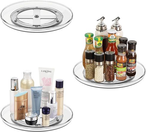 10.6 Inch Lazy Susan Organizer 2 Pack, Clear Turntable Organizer for Cabinet, Plastic Rotating Spice Rack Pantry Organization and Storage for Kitchen, Bathroom, Countertop, Table, Fridge in Saudi Arabia