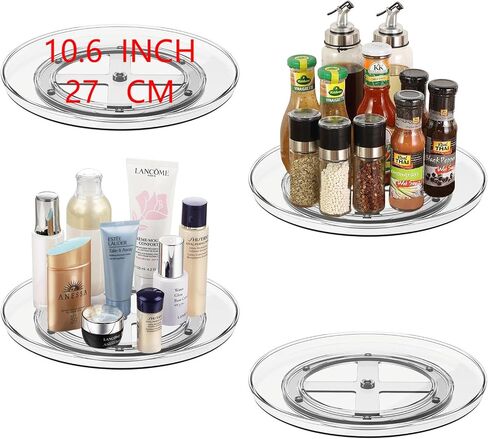 10.6 Inch Lazy Susan Organizer 2 Pack, Clear Turntable Organizer for Cabinet, Plastic Rotating Spice Rack Pantry Organization and Storage for Kitchen, Bathroom, Countertop, Table, Fridge in Saudi Arabia
