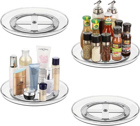 10.6 Inch Lazy Susan Organizer 2 Pack, Clear Turntable Organizer for Cabinet, Plastic Rotating Spice Rack Pantry Organization and Storage for Kitchen, Bathroom, Countertop, Table, Fridge in Saudi Arabia