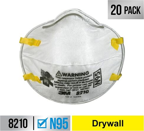 جهاز تنفس 3M N95 Performance 8210، 20 عبوة، صنفرة للجدران الجافة، معتمد من NIOSH-N95، وسائط ترشيح متقدمة لسهولة التنفس، رغوة أنف مبطنة، مشبك أنف قابل للتعديل، أشرطة قابلة للتمدد (8210D20-DC) in Saudi Arabia