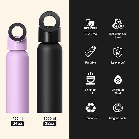 SEVEN SPARTA Insulated Water Bottle Compatible with Magsafe Holder, Magnetic Water Bottle Stainless Steel Water Cup Phone Mount Flask Leak-Proof Hot 12H Cold 24H Hot Car Cup Holder 25oz Black in Kuwait