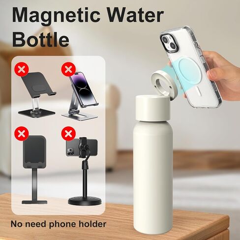 SEVEN SPARTA Insulated Water Bottle Compatible with Magsafe Holder, Magnetic Water Bottle Stainless Steel Water Cup Phone Mount Flask Leak-Proof Hot 12H Cold 24H Hot Car Cup Holder 25oz Black in Kuwait