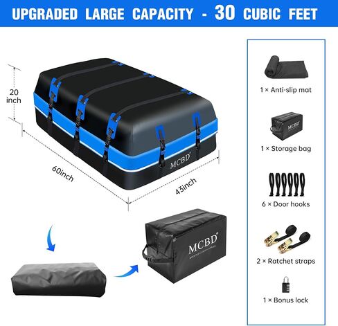30 Cubic Feet Rooftop Cargo Carrier Bag, Waterproof Soft-shell Car Roof Bag for All Vehicles SUV with/without Rack, Car Top Luggage Storage Bag with 3 Inner Bags,Blue in Saudi Arabia