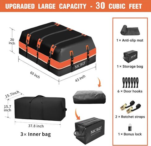 30 Cubic Feet Rooftop Cargo Carrier Bag, Waterproof Soft-shell Car Roof Bag for All Vehicles SUV with/without Rack, Car Top Luggage Storage Bag with 3 Inner Bags,Blue in Saudi Arabia