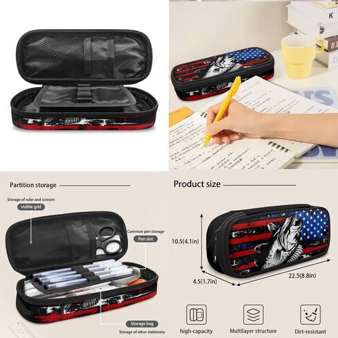 Binienty American Flag School Backpack for Girls 3 In 1 Bass Fish Lightweight Bookbag Lunch Box Pencil Case Set for Preschool Kindergarten Elementary Kids in Saudi Arabia