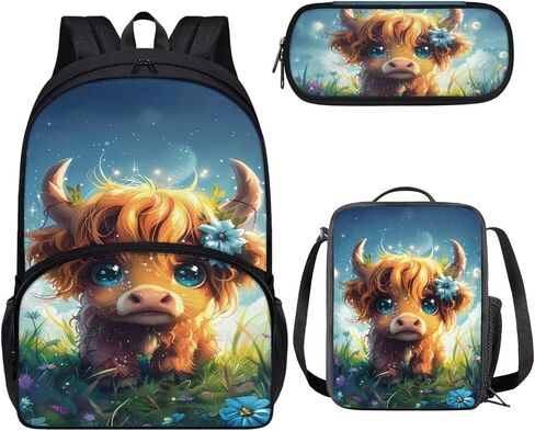 Binienty American Flag School Backpack for Girls 3 In 1 Bass Fish Lightweight Bookbag Lunch Box Pencil Case Set for Preschool Kindergarten Elementary Kids in Saudi Arabia