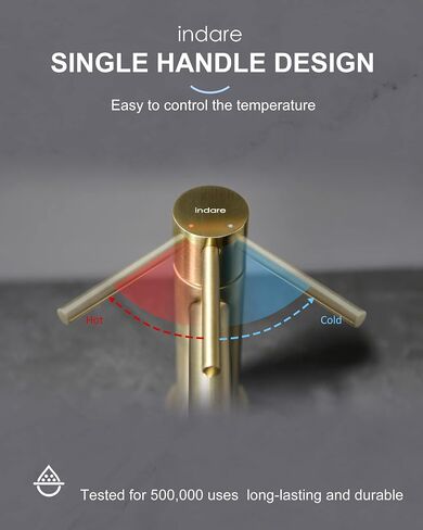 Single Hole Brass Brushed Gold Bathroom Faucet with Pop-up Sink Drain Assembly and Faucet Supply Hose, Indare Copper Single Handle Lavatory Sink Basin Faucets in Saudi Arabia