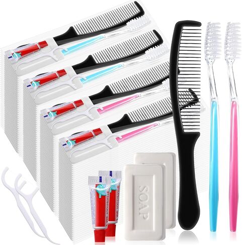 مجموعة 100 فرشاة أسنان للسفر من سويسين مع مجموعة معجون أسنان، فرش أسنان مغلفة بشكل فردي للاستعمال مرة واحدة مع مشط معجون الأسنان وشريط صابون وخيط تنظيف الأسنان للسفر والفندق ومأوى التمريض المنزلي in Kuwait