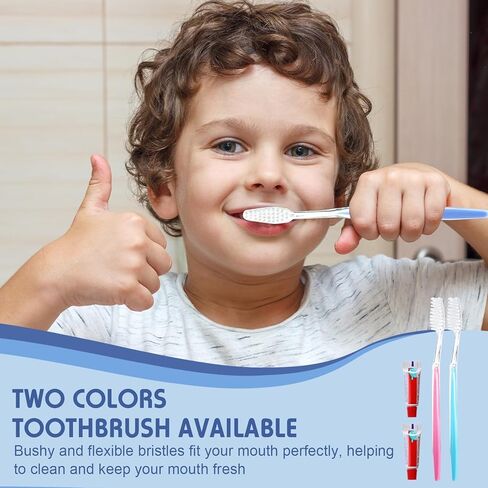 مجموعة 100 فرشاة أسنان للسفر من سويسين مع مجموعة معجون أسنان، فرش أسنان مغلفة بشكل فردي للاستعمال مرة واحدة مع مشط معجون الأسنان وشريط صابون وخيط تنظيف الأسنان للسفر والفندق ومأوى التمريض المنزلي in Kuwait