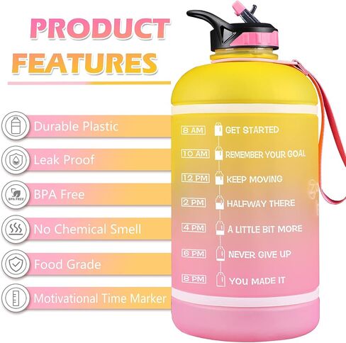 ZOMAKE Gallon Water Bottle with Straw & Time Marker - 64/128 oz Motivational Water Jug BPA Free Leakproof Large Water Bottle Ensure You Drink Enough Water Daily in Saudi Arabia