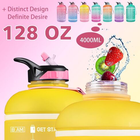 ZOMAKE Gallon Water Bottle with Straw & Time Marker - 64/128 oz Motivational Water Jug BPA Free Leakproof Large Water Bottle Ensure You Drink Enough Water Daily in Saudi Arabia