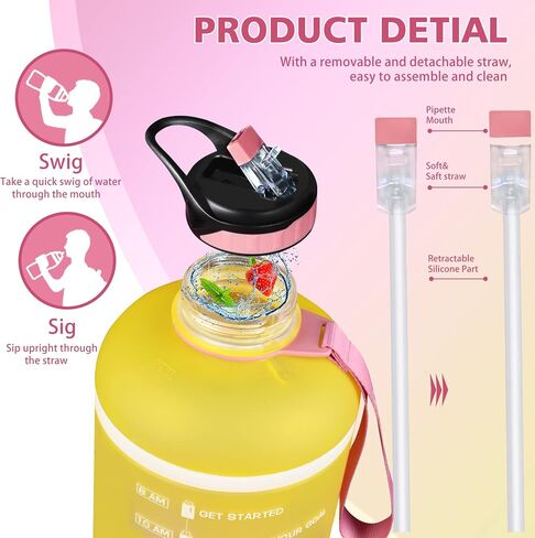 ZOMAKE Gallon Water Bottle with Straw & Time Marker - 64/128 oz Motivational Water Jug BPA Free Leakproof Large Water Bottle Ensure You Drink Enough Water Daily in Saudi Arabia