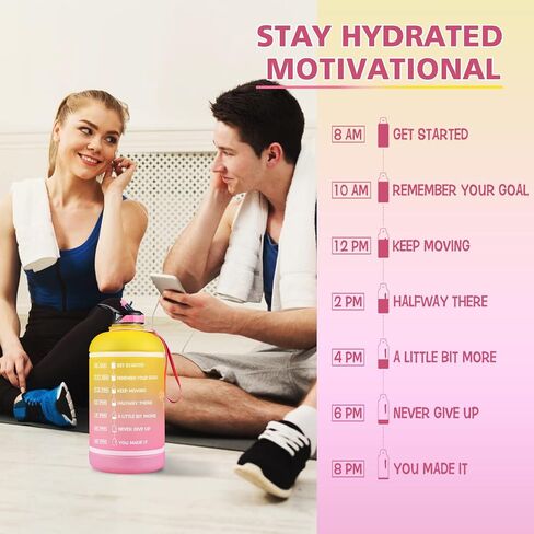 ZOMAKE Gallon Water Bottle with Straw & Time Marker - 64/128 oz Motivational Water Jug BPA Free Leakproof Large Water Bottle Ensure You Drink Enough Water Daily in Saudi Arabia