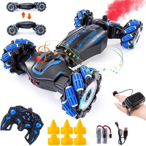 4WD Stunt Car, 2.4GHz Gesture Sensor Remote Control Cars, Double-Sided Vehicle 360° Flip RC Twist Buggy with Music Spray - Best Christmas and Birthday Gift for Boys and Girls aged 6-12 (red) in Saudi Arabia