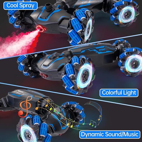 4WD Stunt Car, 2.4GHz Gesture Sensor Remote Control Cars, Double-Sided Vehicle 360° Flip RC Twist Buggy with Music Spray - Best Christmas and Birthday Gift for Boys and Girls aged 6-12 (red) in Saudi Arabia