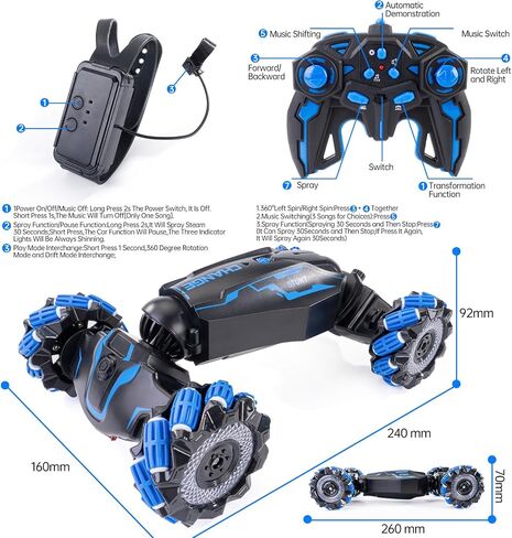4WD Stunt Car, 2.4GHz Gesture Sensor Remote Control Cars, Double-Sided Vehicle 360° Flip RC Twist Buggy with Music Spray - Best Christmas and Birthday Gift for Boys and Girls aged 6-12 (red) in Saudi Arabia
