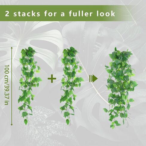 2 Pcs Fake Hanging Plants 40 Inch Artificial Hanging Plants Fake Pothos Vines Hanging Plant with Full Leaves Faux Hanging Greenery Pothos for Wall Room Bathroom Indoor Outdoor Home Shelf Office Decor in Saudi Arabia