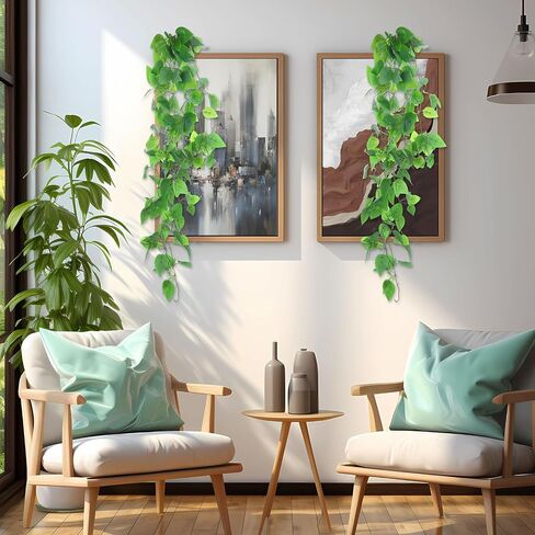 2 Pcs Fake Hanging Plants 40 Inch Artificial Hanging Plants Fake Pothos Vines Hanging Plant with Full Leaves Faux Hanging Greenery Pothos for Wall Room Bathroom Indoor Outdoor Home Shelf Office Decor in Saudi Arabia