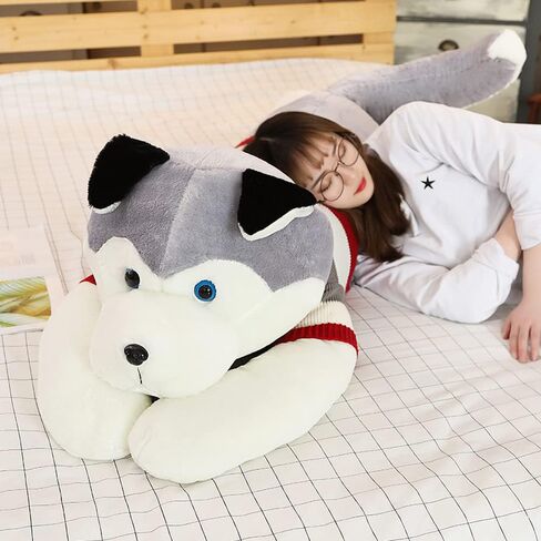 Giant Dog Plush Toy Soft Stuffed Husky Long Pillow Cartoon Animal Doll Sleeping Pillow Cushion Home Decor Kids Easter, Thanksgiving, Christmas, New Year's Gifts(Husky,110cm/43 inch) in Saudi Arabia