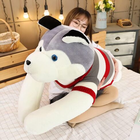 Giant Dog Plush Toy Soft Stuffed Husky Long Pillow Cartoon Animal Doll Sleeping Pillow Cushion Home Decor Kids Easter, Thanksgiving, Christmas, New Year's Gifts(Husky,110cm/43 inch) in Saudi Arabia