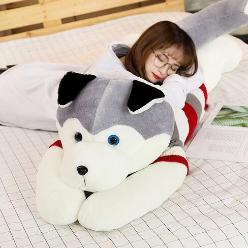 Giant Dog Plush Toy Soft Stuffed Husky Long Pillow Cartoon Animal Doll Sleeping Pillow Cushion Home Decor Kids Easter, Thanksgiving, Christmas, New Year's Gifts(Husky,110cm/43 inch) in Saudi Arabia