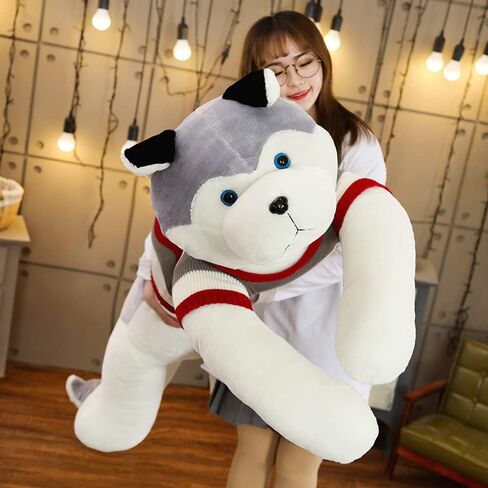 Giant Dog Plush Toy Soft Stuffed Husky Long Pillow Cartoon Animal Doll Sleeping Pillow Cushion Home Decor Kids Easter, Thanksgiving, Christmas, New Year's Gifts(Husky,110cm/43 inch) in Saudi Arabia