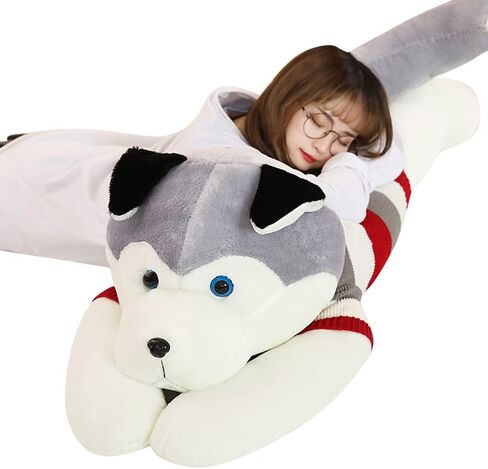 Giant Dog Plush Toy Soft Stuffed Husky Long Pillow Cartoon Animal Doll Sleeping Pillow Cushion Home Decor Kids Easter, Thanksgiving, Christmas, New Year's Gifts(Husky,110cm/43 inch) in Saudi Arabia
