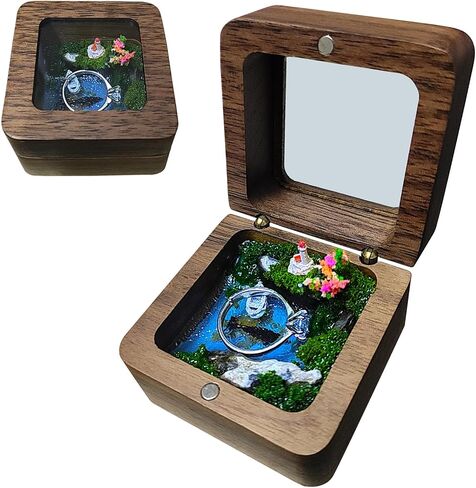 Micro landscape box, ring box, jewelry box, pearl box, handmade walnut wood, engagement ring box, birthday gift, Valentine's Day Christmas gift, for placing small rings, earrings, and necklaces in Saudi Arabia