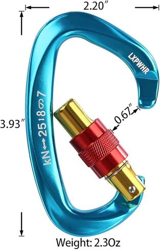 D Shape Carabiner 25KN Heavy Duty Climbing Mountaineer Expanding exploratory Caverns Connection Protection Locking Carabiner Clip Carabiner Screw Lock Hammock Camping Outdoor Equipment… in Saudi Arabia