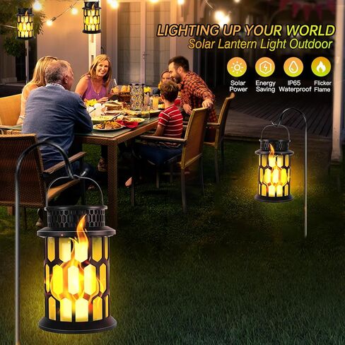 Solar Lantern Outdoor Lights, Flickering Flame Solar Lanterns Lights Outdoor Waterproof, Hanging Outdoor Solar Lanterns Lights, Solar Powered Lanterns for Patio Deck Yard, 4 Pack in Saudi Arabia