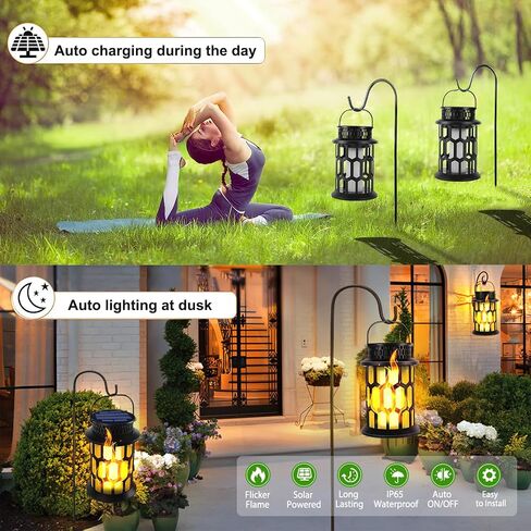 Solar Lantern Outdoor Lights, Flickering Flame Solar Lanterns Lights Outdoor Waterproof, Hanging Outdoor Solar Lanterns Lights, Solar Powered Lanterns for Patio Deck Yard, 4 Pack in Saudi Arabia
