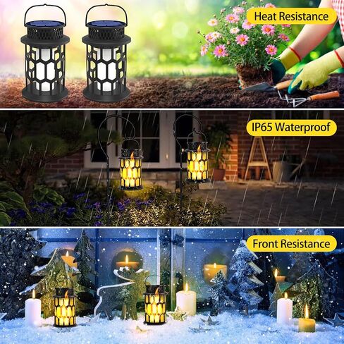 Solar Lantern Outdoor Lights, Flickering Flame Solar Lanterns Lights Outdoor Waterproof, Hanging Outdoor Solar Lanterns Lights, Solar Powered Lanterns for Patio Deck Yard, 4 Pack in Saudi Arabia