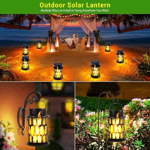 Solar Lantern Outdoor Lights, Flickering Flame Solar Lanterns Lights Outdoor Waterproof, Hanging Outdoor Solar Lanterns Lights, Solar Powered Lanterns for Patio Deck Yard, 4 Pack in Saudi Arabia