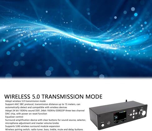 جهاز فك ترميز الصوت المحيطي 5.1، 192 كيلو هرتز 32 بت، يدعم 4K، ARC USB محوري بصري، نظام AV رقمي تناظري مع جهاز استقبال BT 5.0، لنظام المسرح المنزلي (قابس أمريكي) in Kuwait