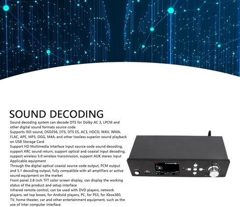 جهاز فك ترميز الصوت المحيطي 5.1، 192 كيلو هرتز 32 بت، يدعم 4K، ARC USB محوري بصري، نظام AV رقمي تناظري مع جهاز استقبال BT 5.0، لنظام المسرح المنزلي (قابس أمريكي) in Kuwait