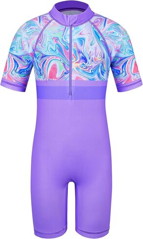 TFJH E Short Sleeve Girls Swimwear 1pcs Rashguard Sunsuits Sun Protection 50+ Swimsuits 461 Pink Leaves Short 10A in Kuwait