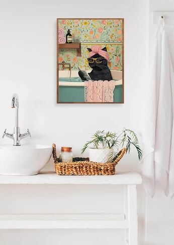 Grengel Funny Black Cat Bathroom Canvas Wall Art Cute cat Bathroom Paintings Pictures Wall Decor Eclectic Aesthetic Poster Printings for Bathroom Toilet Home Decoration Unframed in Saudi Arabia