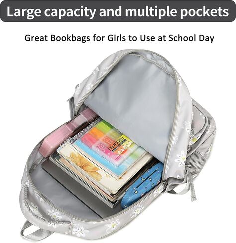 Joyfulife 3Pcs Daisy Prints Backpack for Girls with Lunch Box Lightweight School Backpack Kids Bookbags Girls Backpacks for Elementary Primary Students in Saudi Arabia