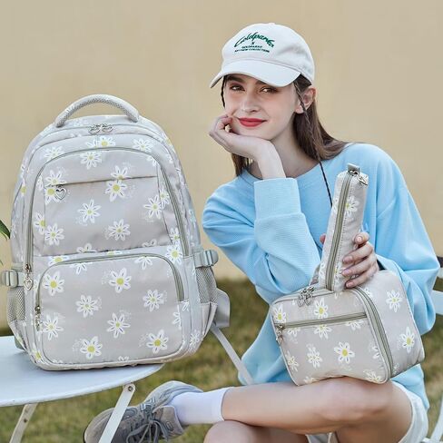 Joyfulife 3Pcs Daisy Prints Backpack for Girls with Lunch Box Lightweight School Backpack Kids Bookbags Girls Backpacks for Elementary Primary Students in Saudi Arabia