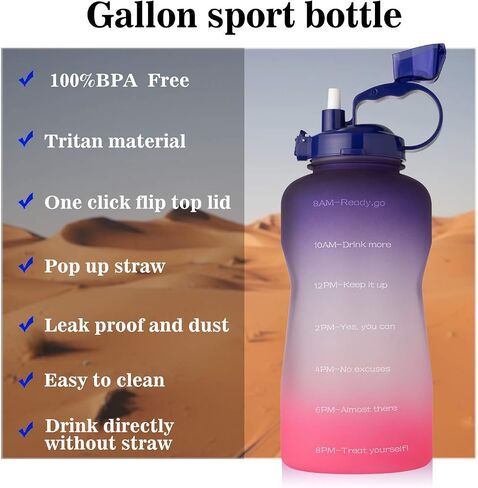 Half Gallon Water Bottle with Straw and Motivational Time Marker Large Capacity Leakproof BPA Free Fitness Sports Water jug in Saudi Arabia