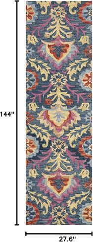 سجادة عداء من مجموعة SAFAVIEH Suzani - 2'3" x 12'، زرقاء ومتعددة، صوف بوهو معقوف يدويًا، مثالية للمناطق ذات حركة المرور العالية في غرفة المعيشة وغرفة النوم (SZN312A) in Saudi Arabia